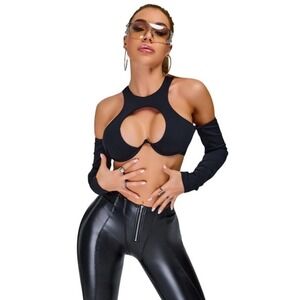 ZASUWA Hollow Out Yoga Long Sleeve Crop Top Black Breathable Activewear NWT Med